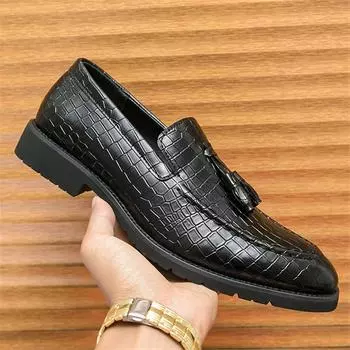 Designer Fashion Men Brown Black Tassels Alligator Pattern Casual Shoes Formal Wedding Dress Homecoming Footwear Zapatos Hombre 39