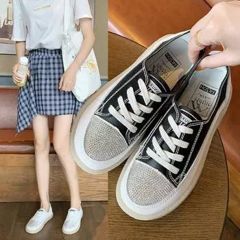 Designer Fashion Women s Shoes Trend 2024 Anime Casual Rhinestone Canvas Mirror Luxury Running Women Thick Bottom Sneaker Autumn 35