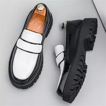 Designer Fashoin New Men Black White Mixed Casual Leather Shoes Male Height Increasing Loafers Wedding Dress Formal Footwear 38
