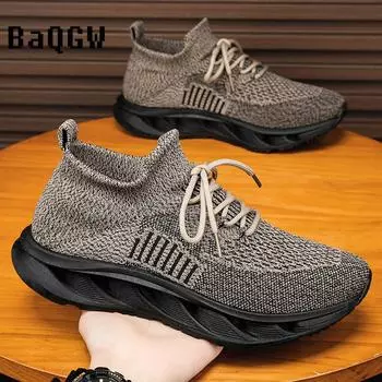 Designer Knitted Breathable Men Shoes Summer Male Sneakers Outdoor Platform Luxury Sport Fashion Trainers Casual Loafers Flats 39