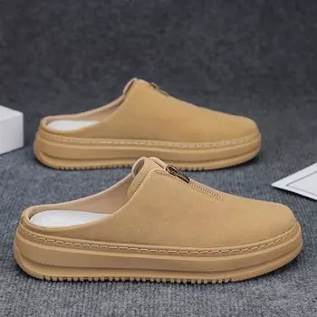 Designer light luxury 2025 summer high-quality suede breathable half-tray men s Boken shoes ultra-light one-pedal shoes men s shoes 39 хаки