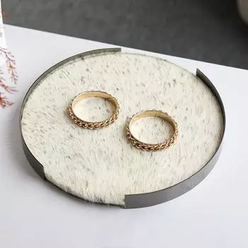 Designer Light Luxury Leather Stainless Steel Imitation Horse Hair Round Tray Decoration Living Room Entrance Hotel Soft Decoration Decoration Reincarnation tray (fur model) M101689