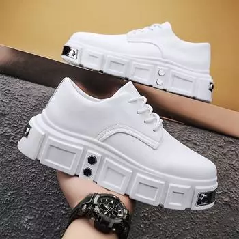 Designer men s thick-soled heightening leather shoes, personalized street tide, breathable large-size sports men s shoes, factory direct sales 39 белый