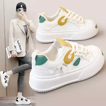 Дизайнерские новые женские повседневные кроссовки, летние дышащие туфли на толстой подошве, на платформе, со шнуровкой, шелковые маленькие белые туфли Zapatos De Mujer 35 зелёный