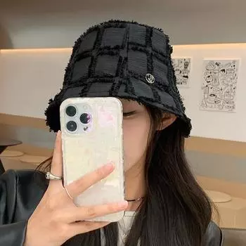 Designer niche rough edge bucket hat women can wear high-end face-showing small sun hat folding bucket hat M56-58cm чёрный