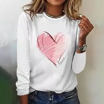Дизайнерские женские футболки с принтом Pink Love, новинка осени, футболка с длинными рукавами, повседневная свободная женская одежда, свитер с круглым вырезом, уличная одежда S