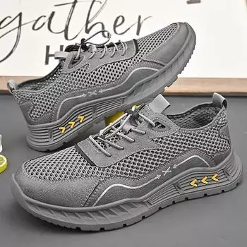 Designer s New Men s Mesh Shoes Breathable Hollow Fashion Casual Shoes Outdoor Sports Shoes Hiking Travel Shoes Thick Sole 38 чёрный