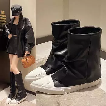 Designer Shoes for Women 2024 Street Fashion Pointed Toe Women s Shoes Fashionable and Versatile Black High Boot Chaussure Femme 35