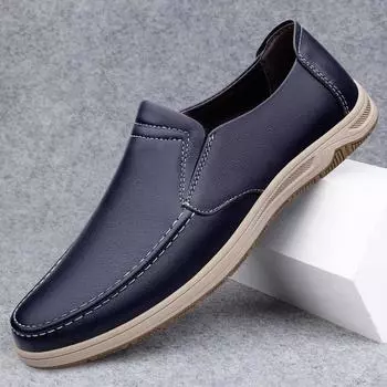 Designer Shoes Men Slip-On Leather Shoes Casual Shoes Driving Moccasin Non-slip Loafers Men Bule Shoes Luxury Brand High Quality 38 чёрный