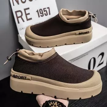 Designer spring and summer Guochao niche thick-soled cloth board shoes Hong Kong style Douyin middle help breathable shoes board shoes men s 38 чёрный