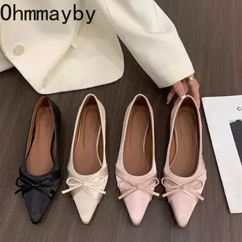 Designer Spring Women Loafer Shoes Fashion Butterfly-knot Shoes Concise Internal Elevation Dress Slip On Shoes 35 абрикосовый