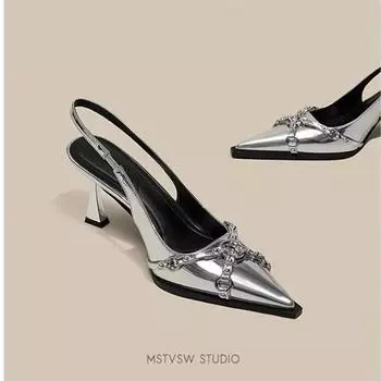 Дизайнерские женские сандалии Модные с острым носком Ремешок с пряжкой Металлический высокий каблук Каблук-рюмочка Элегантные туфли-лодочки Женские 35