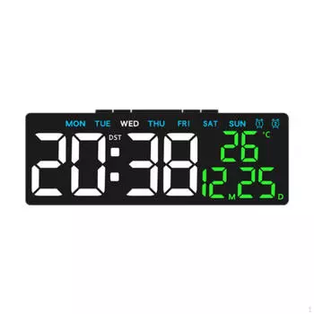 Настольные часы с отображением даты, времени и температуры Black Shell_White Time