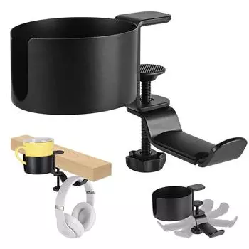 Desk Cup Holder Table Universal Adjustable Pgraded Arm Clamp Nonslip Storage Rack Clip with Hook For Coffee Mugs, Water Bottles чёрный