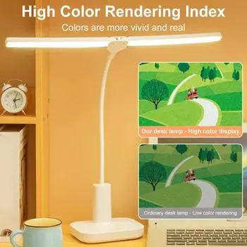 Настольная лампа с регулировкой яркости, без мерцания, регулируемая цветовая температура, гибкий шланг, двухголовая, бесступенчатая регулировка яркости, светодиодная лампа для чтения белый