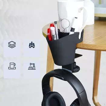 Desk Pen Holder Cup Clamp on Headphone Hook Clamp-on for
