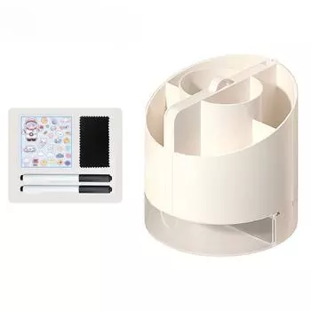 Desk Pencil Pen Holder 6-Slot with A Tray Desktop Organizers Built-in Mirror Calculator Dry Erase White Board for Note-Taking