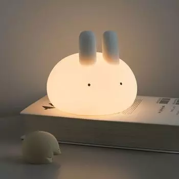 Desktop Decor Silicone Rabbit Night Light Cartoon Timing Bedside Pat Light Soft Creative Sleeping Lamp Gift белый