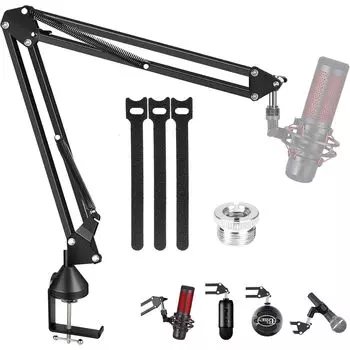 Desktop Foldable Microphone Stand with Extendable Microphone Arm for SoloCast USB Boom Arm Microphone, Adjustable Suspension Boom Scissor Arm for