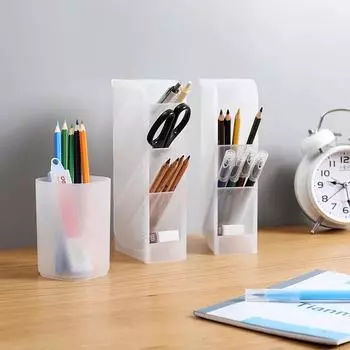 Desktop Frosted Pen Holder Oblique Insert Simple and Transparent Container Stationery Makeup Brush Lipstick Organizer A