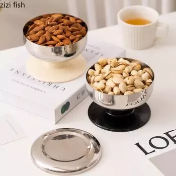 Desktop High Footed Fruit Plate Stainless Steel Snack Plate Dessert Plate Candy Tray Dim Sum Dish Salad Bowl Dried Fruit Tray