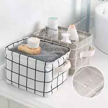 Desktop Sundries Basket With Handle Desktop Cosmetic Toy Organizer wardrobe Clothes Storage Bag UnderwearSock Storage Box AS show