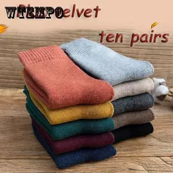 Десять пар зимних мужских носков-трубочек, модные махровые однотонные махровые носки, утепленные бархатные теплые носки