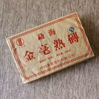 Десятилетний чай Юньнань Мэнхай Пуэр Цзиньхао спелый кирпич 250 г ферментированный спелый чай