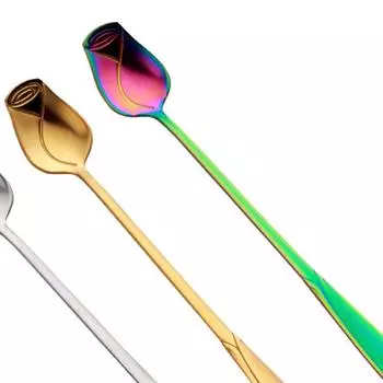 Dessert Spoon Long Handle Coffee Spoon Stainless Steel Spoon Tea Spoon Colorful Small Teaspoon Creative