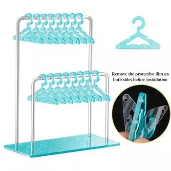 Detachable 16pcs Hangers Shaped Jewelry Holder Clothes Hanger Ear Studs Stand Desktop Display Shiny Blue