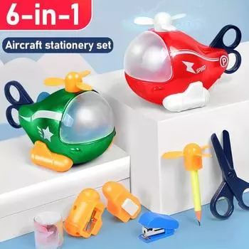 Detachable 6 In 1 Desk Stationery Pencil Eraser Stationery Helicopter Toy Students Kids красный