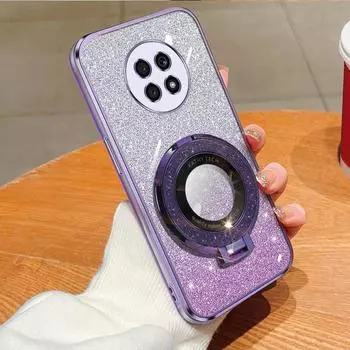 Detachable Glitter Sticker Chromed TPU Case With Bling Ring Holder For Honor X20 SE X10 Nova 8i For Honor X10 чёрный