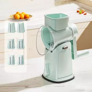 Detachable Hand-Crank Vegetable Slicer Manual Rotary Cheese Grater Vegetable Preparation Green 6 blades