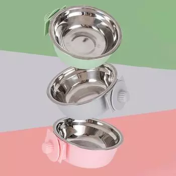 Detachable Pet Food Bowl Anti Rollover Dog Crate Drinking Bowl Hanging Pet Bowl for Pet Cage pink-food bowl