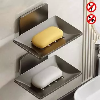 Detachable Soap Dish Holder Adhesive Black White Grey Aluminum Creative Lavatory Hand Wash Bathroom Shower Soap Holders Shelf белый