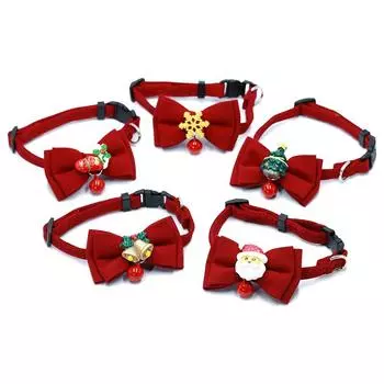 Detachable Soft Christmas Bow Snowflake Snowman Bell Cat Collar Tie Adjustable Kitten Puppy Collars Collars Dressing Up Necklace A6