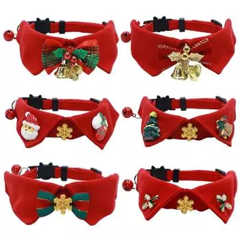 Detachable Soft Christmas Bow Snowflake Snowman Bell Cat Collar Tie Adjustable Kitten Puppy Collars Collars Dressing Up Necklace