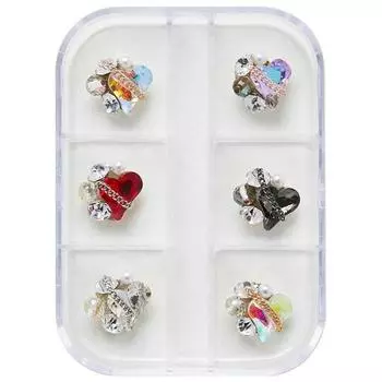 Детали для ногтей May Brown Jewelry Heart Stone, набор из 6 предметов, 1 комплект, разные цвета