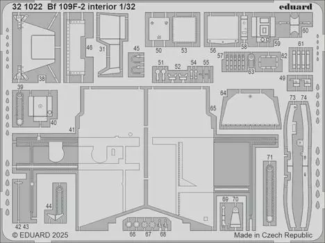 Детали Eduard Пластиковые детали модели EDU321022 1/32 Bf109F-2 Фототравление (для Хасэгавы) (Самолет)