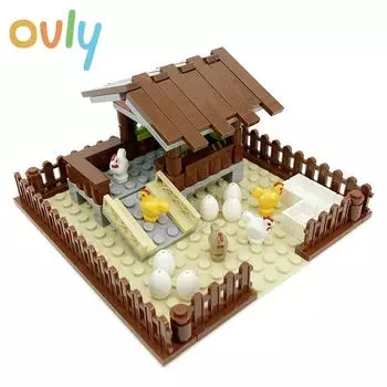 Детали курятника Ovly Farm MOC, набор с домиком для цыплят, домиком для животных, гнездом для собак, набор строительных блоков «сделай сам», подарок для детей с руководством