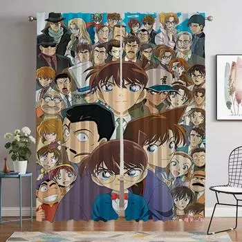 Detective Conan Anti-mosquito Curtains for Camera Elegant Room Curtains 2 Pieces Partition Tulle for Bedroom Living Room Curtain W50xH70cmx2pcs-CL