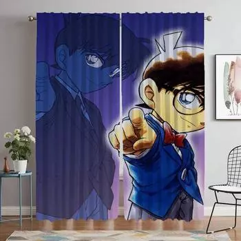 Detective Conan Tulle for Bedroom Window Curtain for Room 2 Panel Elegant Room Curtains Shades Halloween Decoration Partition W50xH70cmx2pcs-CL
