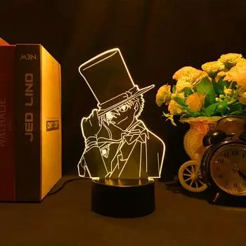 Детектив Конан 3D ночник с изменением цвета, светодиодная настольная лампа, декор для детской комнаты, подарок на день рождения, Рождество, режим Kaitou Kiddo, прикроватная лампа