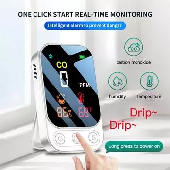 Детектор угарного газа Портативный мини-монитор качества воздуха с сигнализацией на шнурке Счетчик угарного газа Температура Влажность Инфракрасный датчик белый