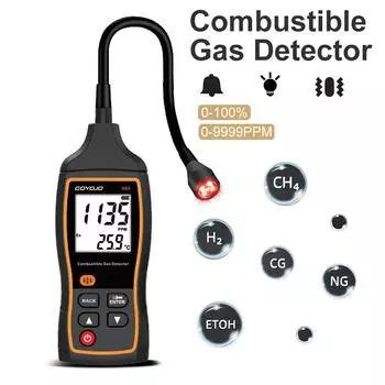 Детектор утечки горючего газа Анализатор метана горючего 9999PPM 100% LEL горючего природного тестер ЖК-дисплей звуковая и световая сигнализация