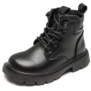 Дети 1Девочки Черные кожаные сапоги Девочки Одинарные сапоги Мальчики Короткие сапоги Осень и зима Бархатные хлопковые сапоги Tide 28 чёрный