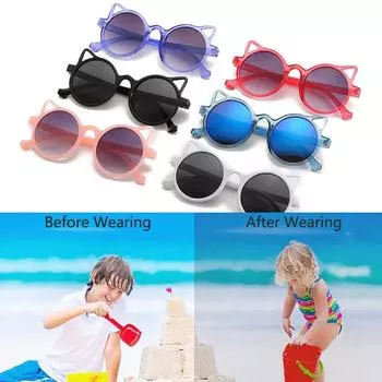Дети Дети Милые Защита Животных Классические Мультяшные Девушки Мальчики Солнцезащитные Очки Очки Винтажные Милые Солнцезащитные Очки Уличные Круглые Ручной Работы 01 красный