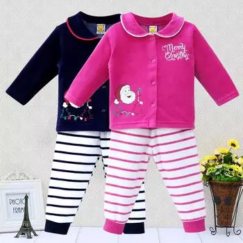 Детский велюровый зимний комплект рубашек для девочек, повседневный комплект, спортивная одежда, теплая одежда на пуговицах, футболка, брюки с длинными рукавами, рождественская одежда 74 чёрный