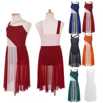 Дети Девочки балетное танцевальное платье современные лирические танцевальные костюмы без рукавов гимнастический купальник цветные блоки балерина танцевальная одежда 5-6 Years бордовый