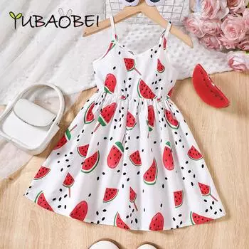 Дети Девочки Платье с принтом арбуза Летние детские платья с открытой спиной Детские костюмы Наряды Пляжная одежда для малышей 100 белый